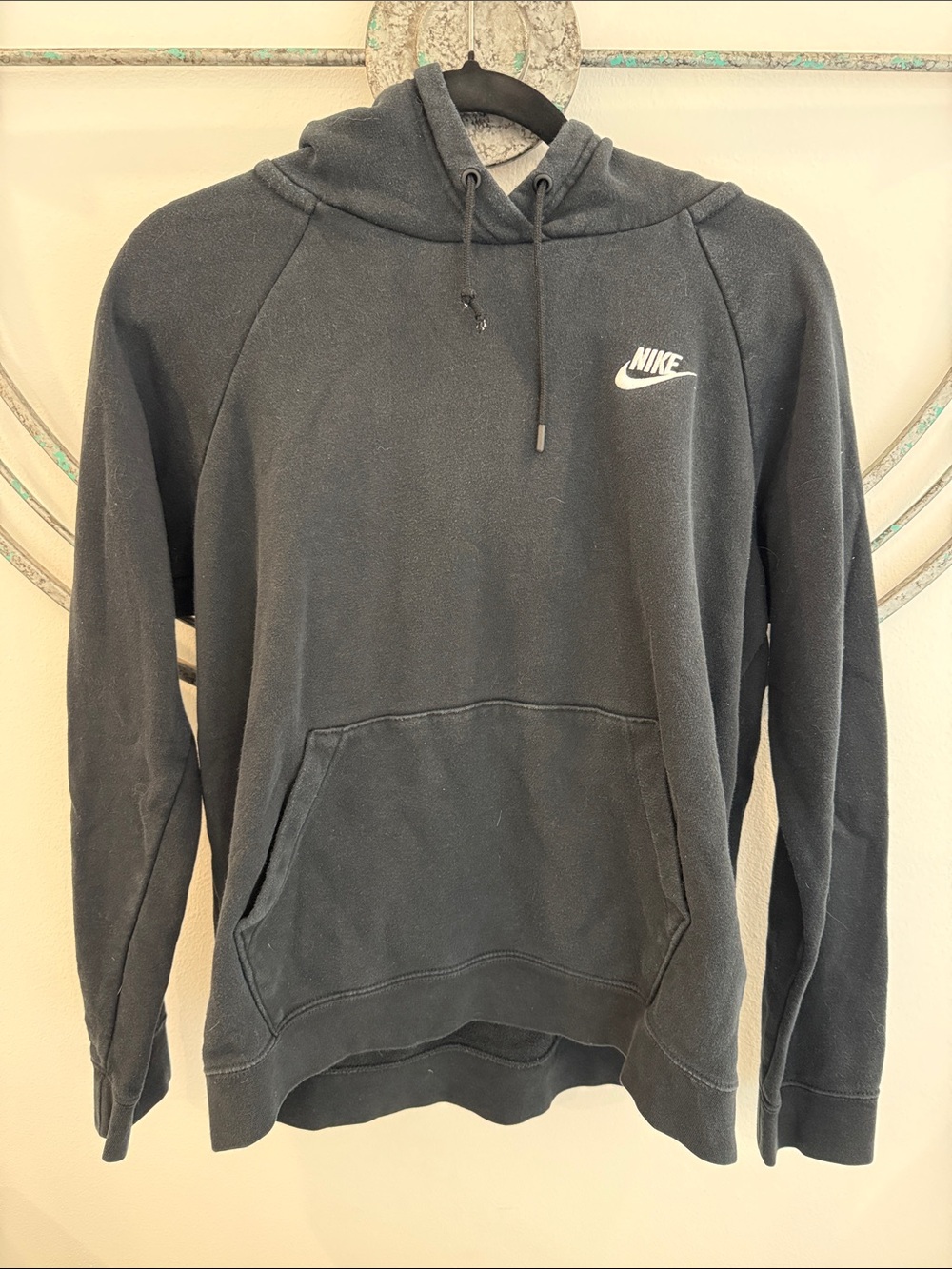 Nike Men's Black Crewneck Hoodie with White Logo